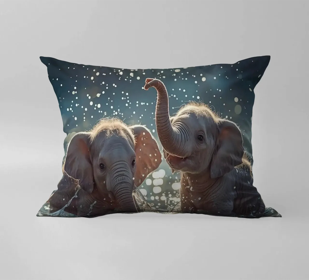 Due cuccioli di elefante che giocano in acqua cuscino da DesignDoodle