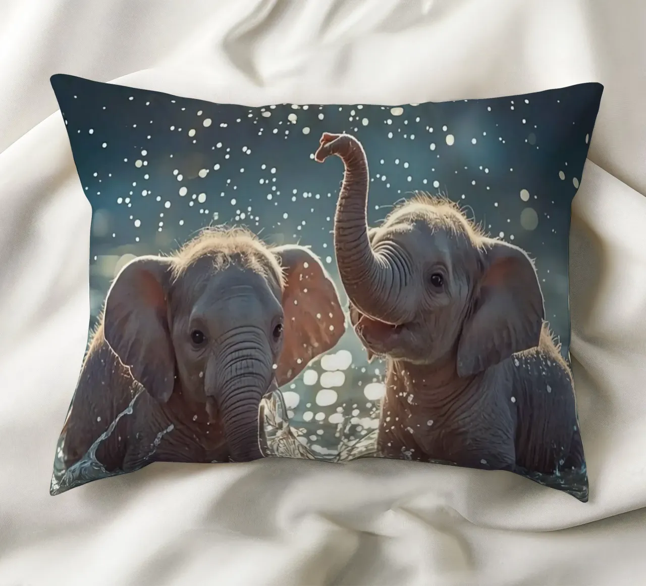 Due cuccioli di elefante che giocano in acqua cuscino da DesignDoodle