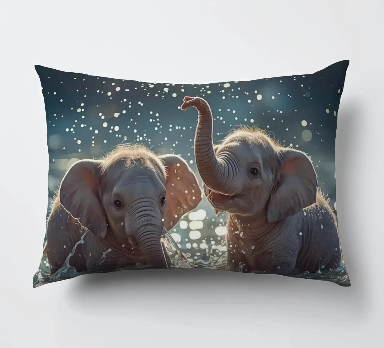 Due cuccioli di elefante che giocano in acqua cuscino da DesignDoodle
