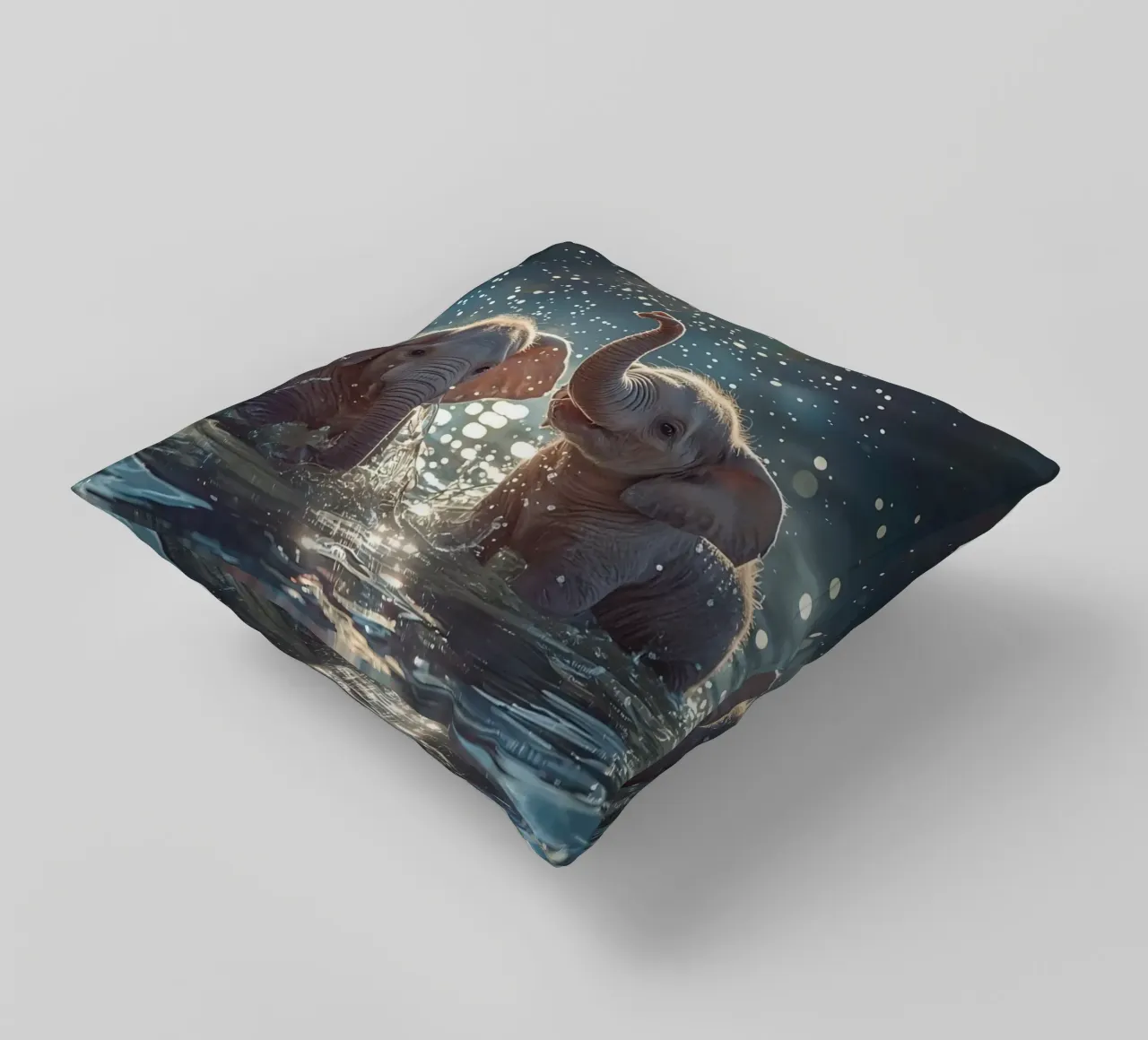Due cuccioli di elefante che giocano in acqua cuscino da DesignDoodle