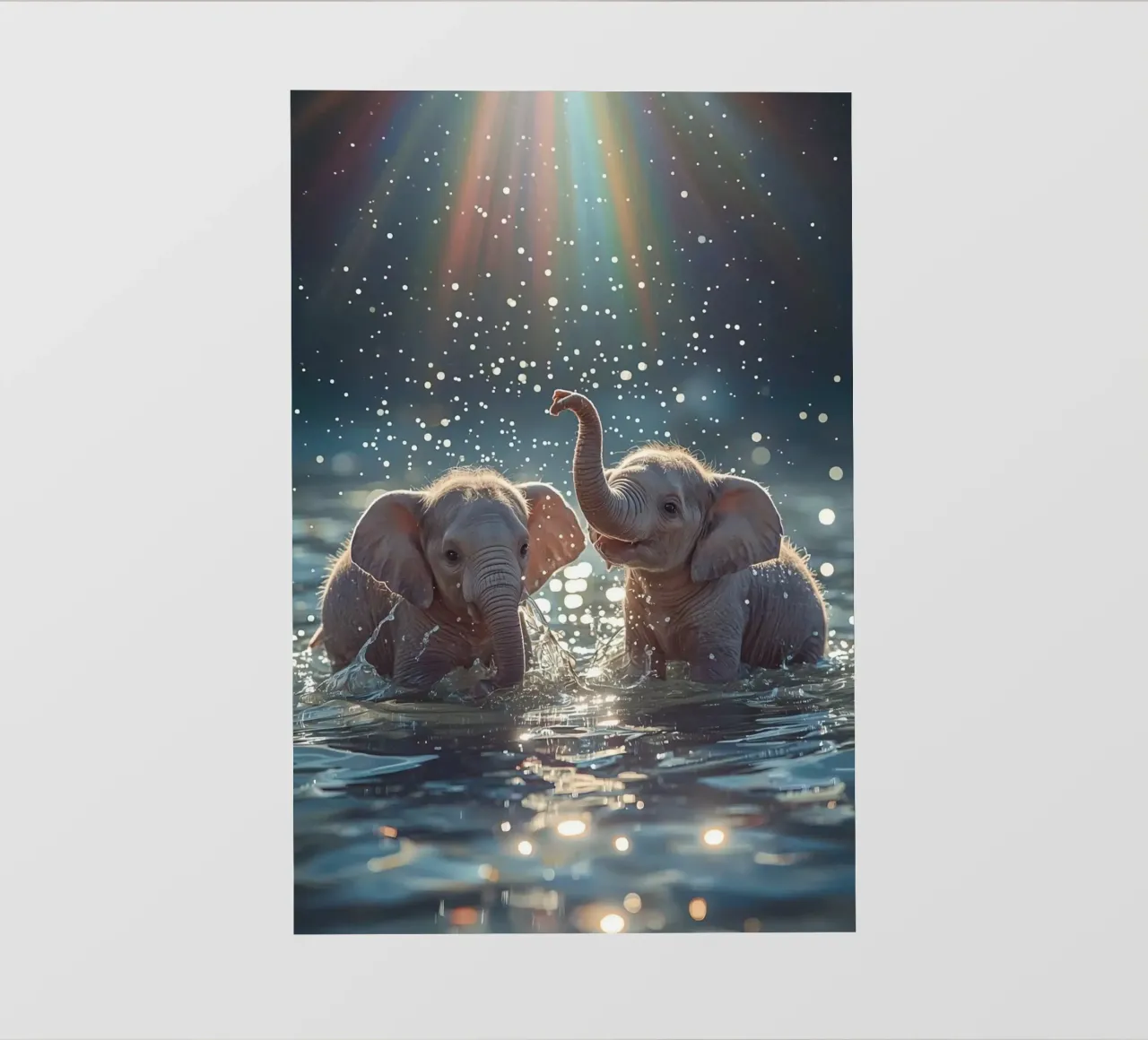 Due cuccioli di elefante che giocano in acqua pellicola backlit da DesignDoodle
