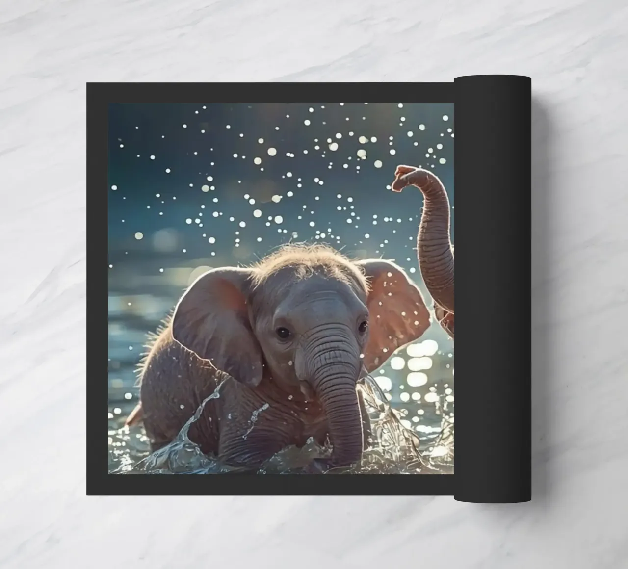 Due cuccioli di elefante che giocano in acqua zerbino da DesignDoodle