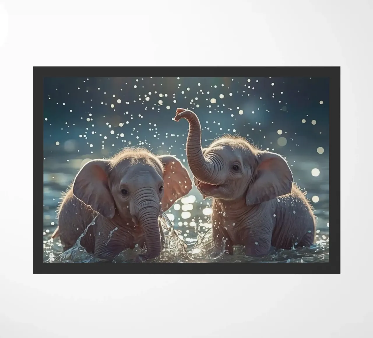 Due cuccioli di elefante che giocano in acqua zerbino da DesignDoodle