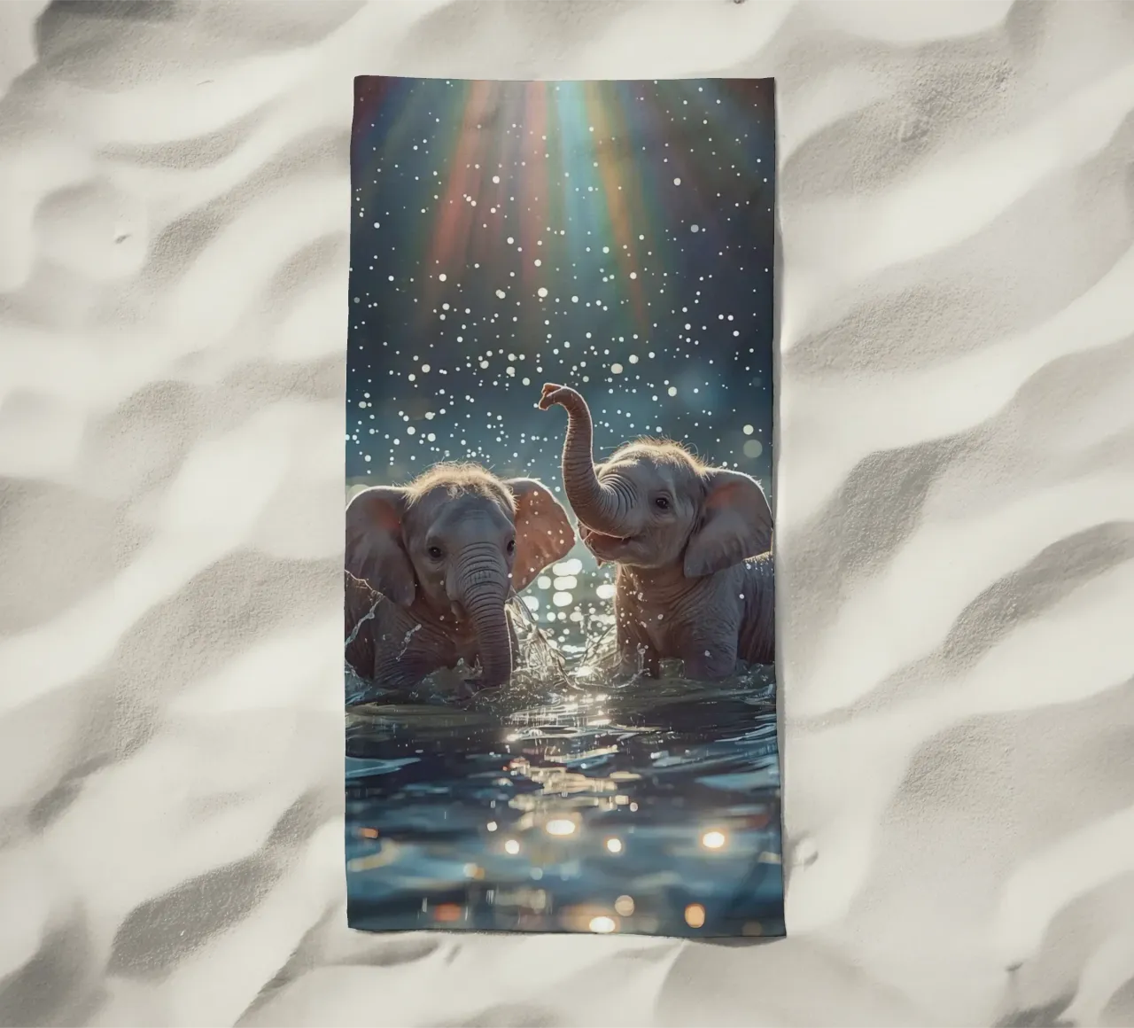Due cuccioli di elefante che giocano in acqua telo mare da DesignDoodle