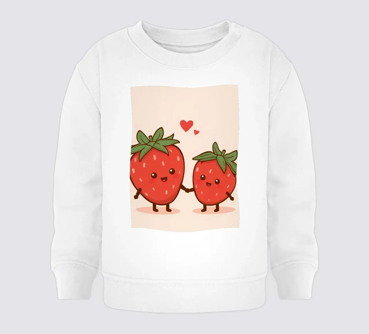 Carino cartone animato fragole che si tengono per mano con cuori sopra felpa neonato da DesignDoodle