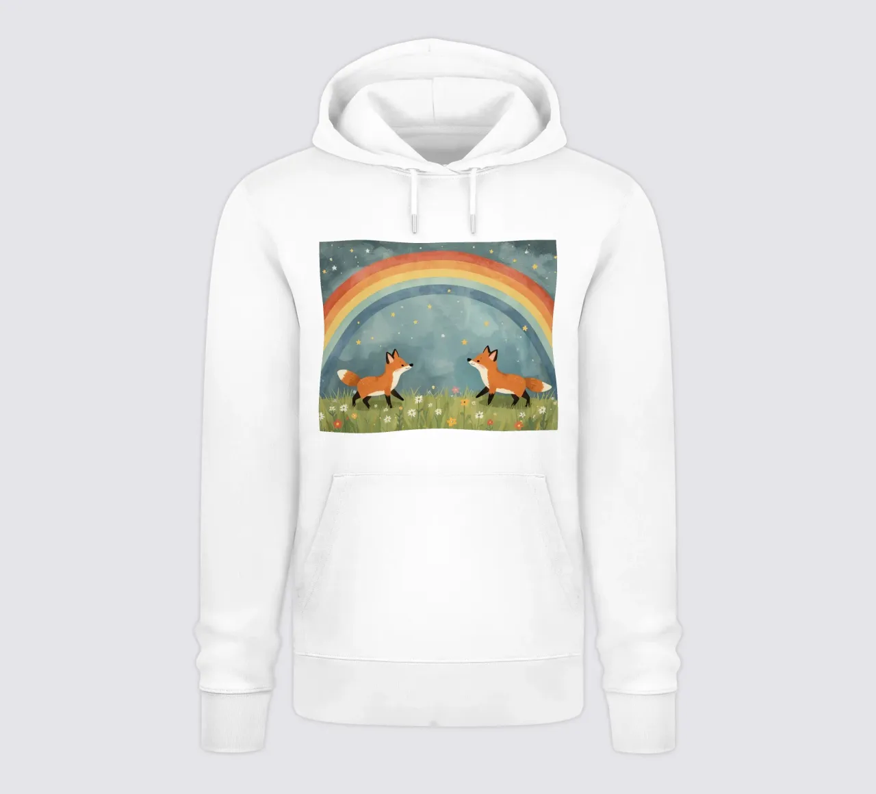 Dos lindos zorros felices bajo el arco iris y las estrellas sudadera con capucha de DesignDoodle