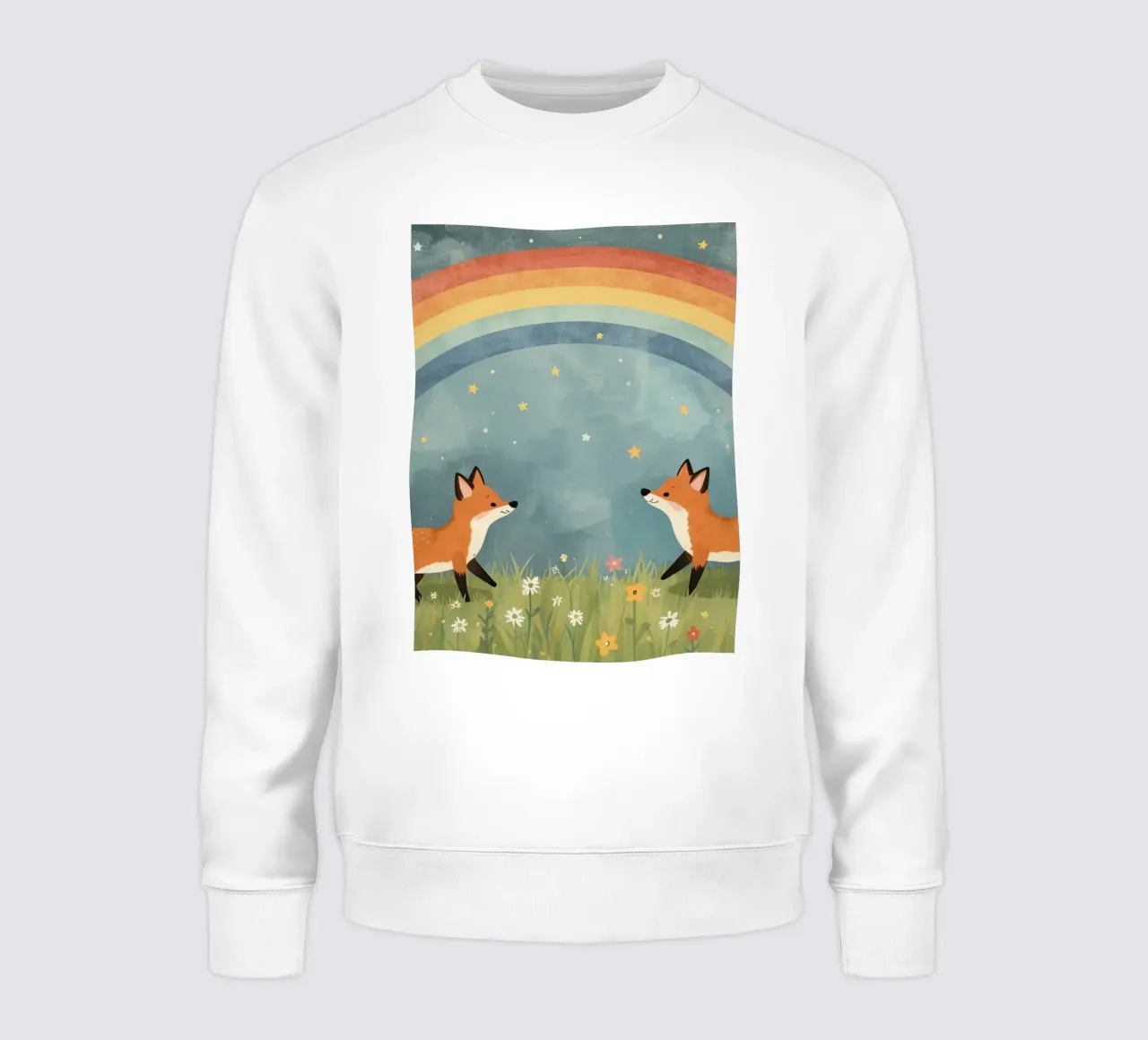 Dos lindos zorros felices bajo el arco iris y las estrellas sudadera de DesignDoodle