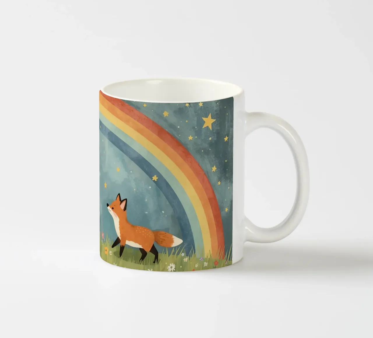 Due volpi felici e carine sotto l'arcobaleno e le stelle tazza in ceramica da DesignDoodle