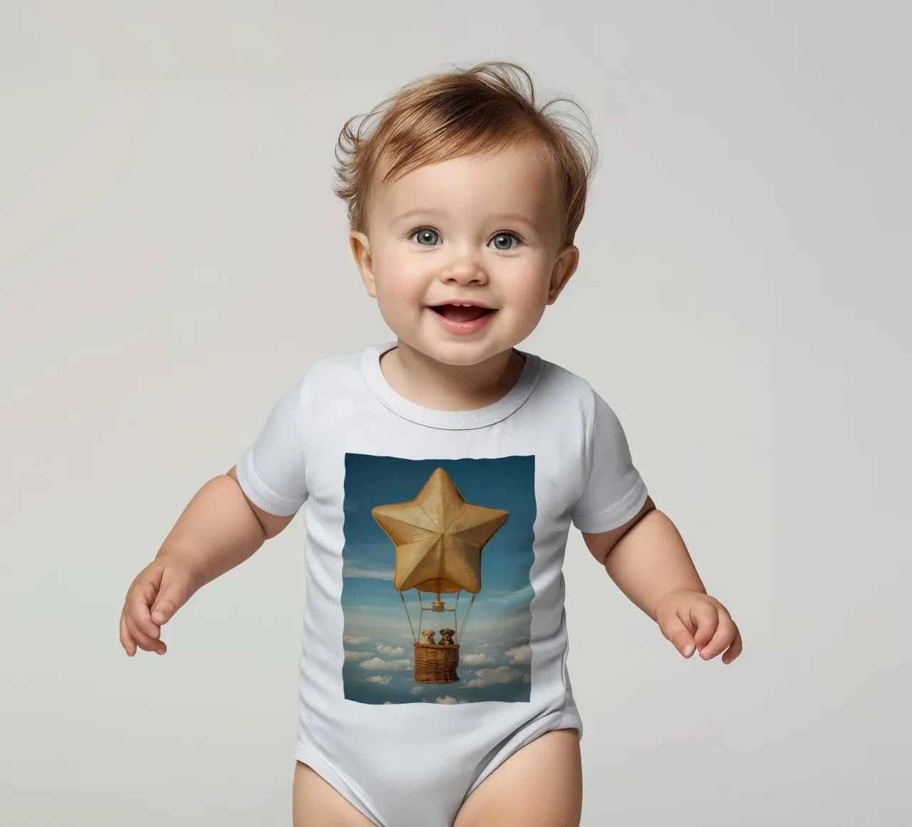 Due cuccioli in un cesto di palloncini a forma di stella body neonato maniche corte da DesignDoodle