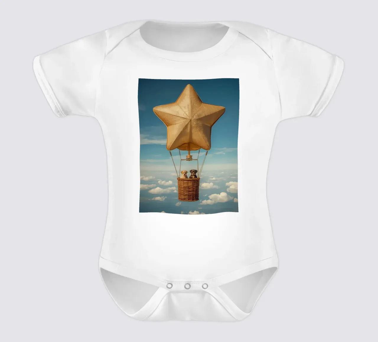 Due cuccioli in un cesto di palloncini a forma di stella body neonato maniche corte da DesignDoodle