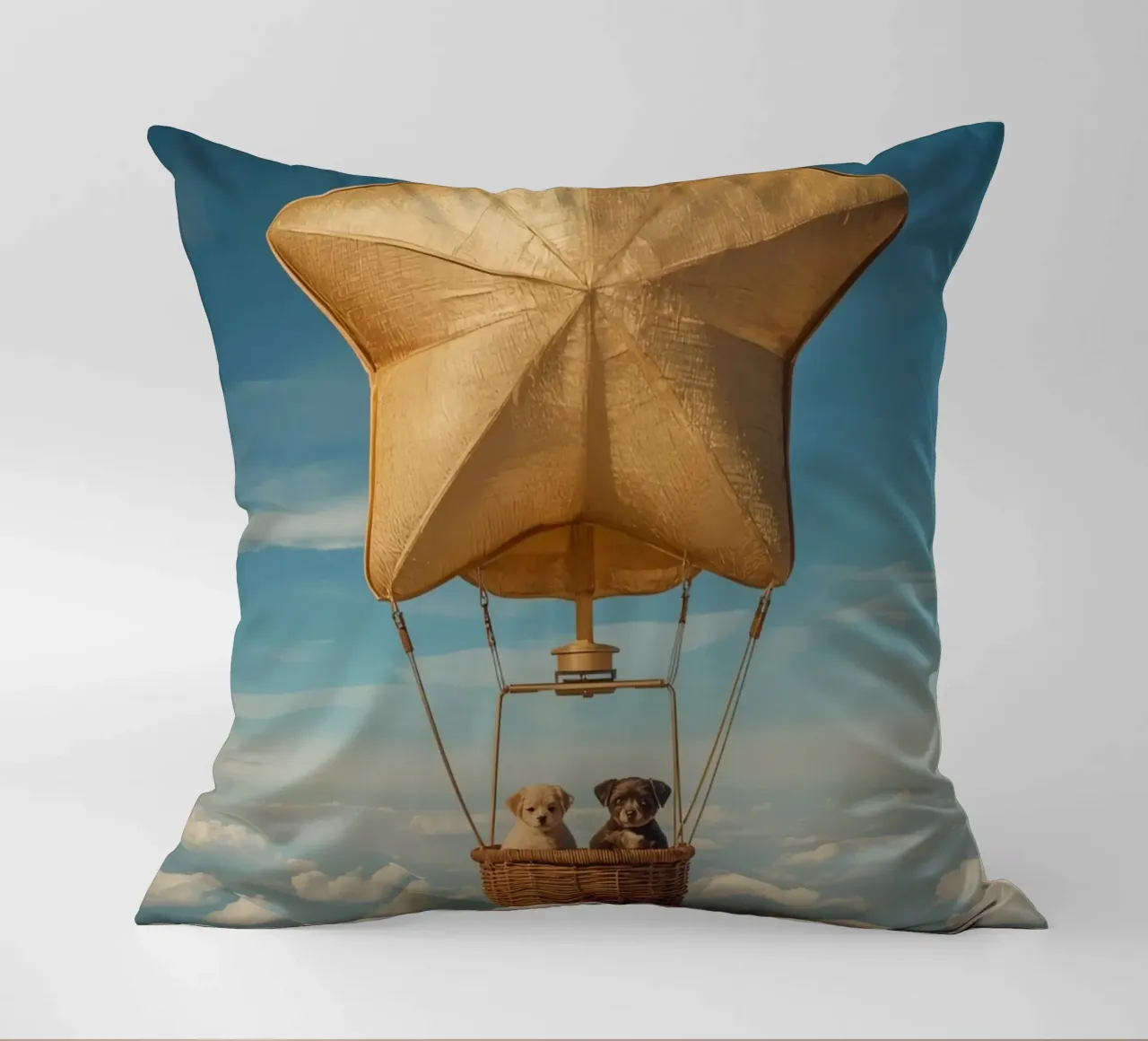 Due cuccioli in un cesto di palloncini a forma di stella cuscino da DesignDoodle