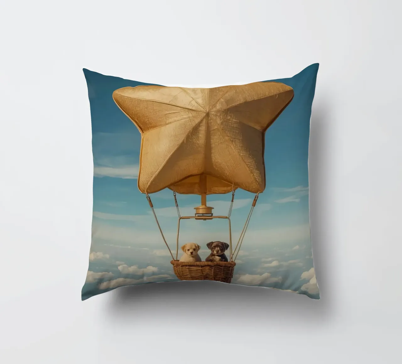 Due cuccioli in un cesto di palloncini a forma di stella cuscino da DesignDoodle