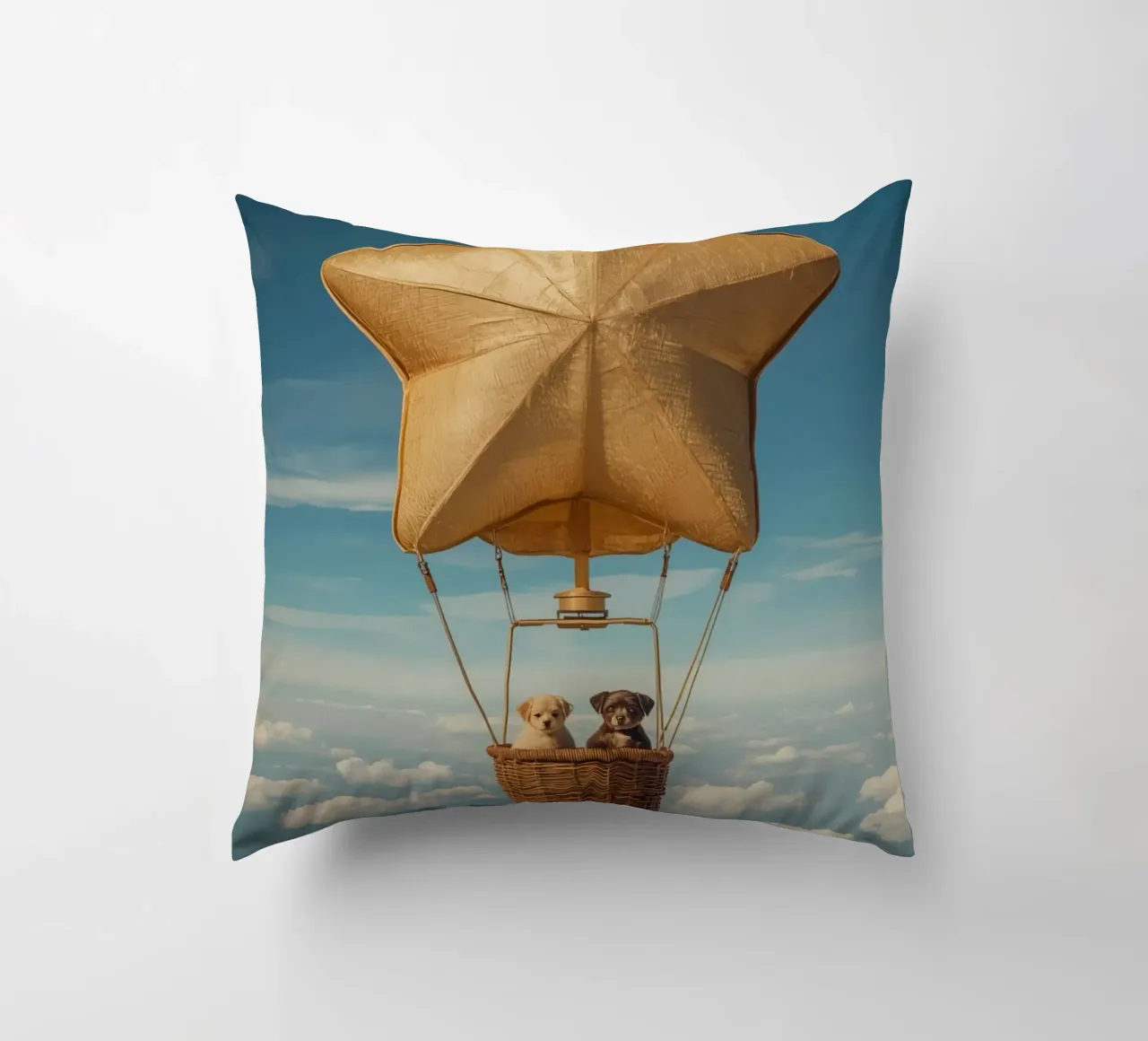 Due cuccioli in un cesto di palloncini a forma di stella cuscino da DesignDoodle
