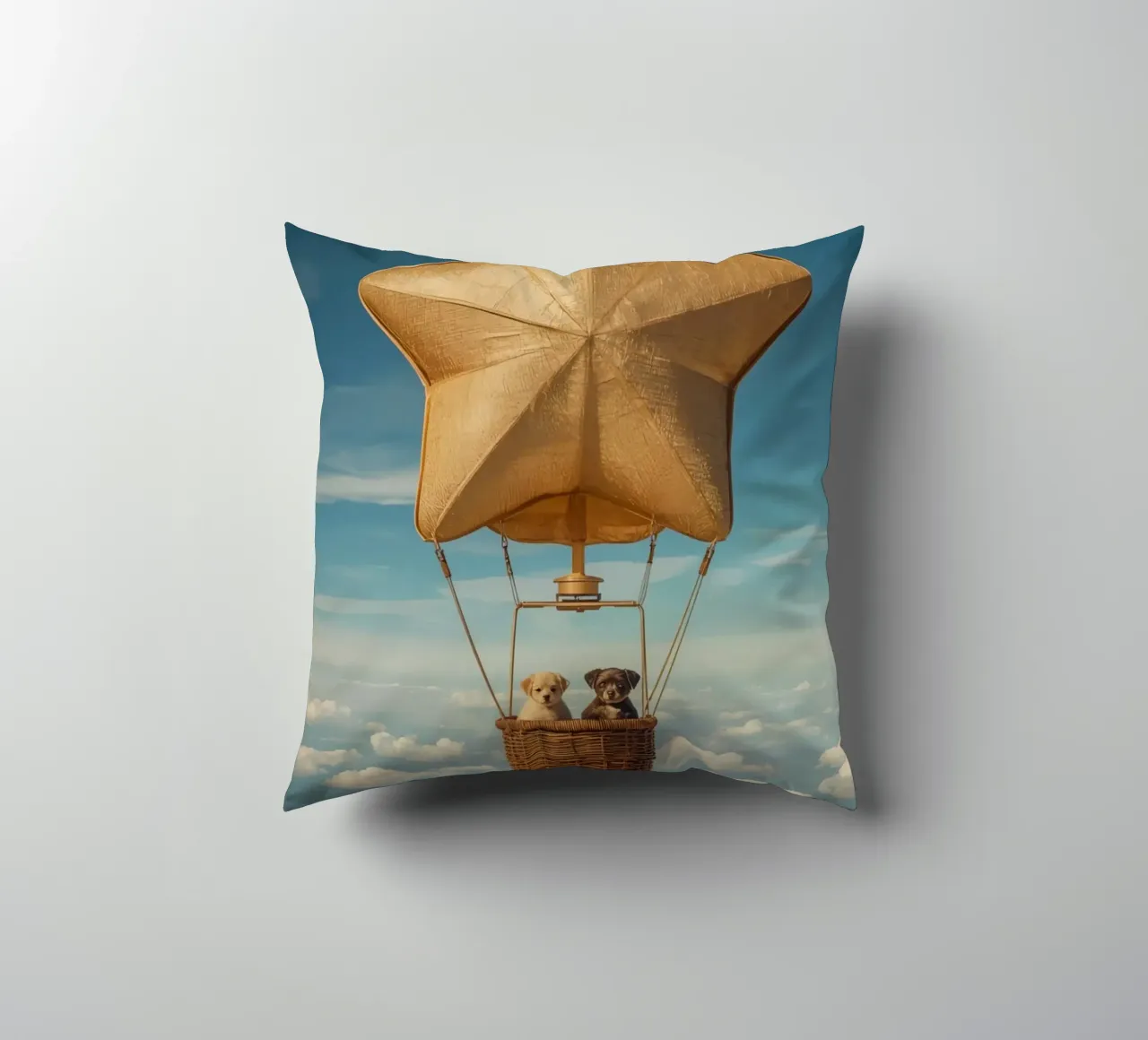 Due cuccioli in un cesto di palloncini a forma di stella cuscino da DesignDoodle