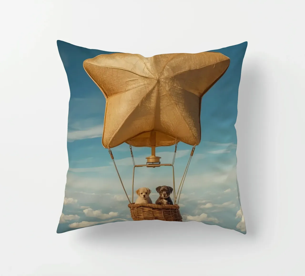 Due cuccioli in un cesto di palloncini a forma di stella cuscino da DesignDoodle
