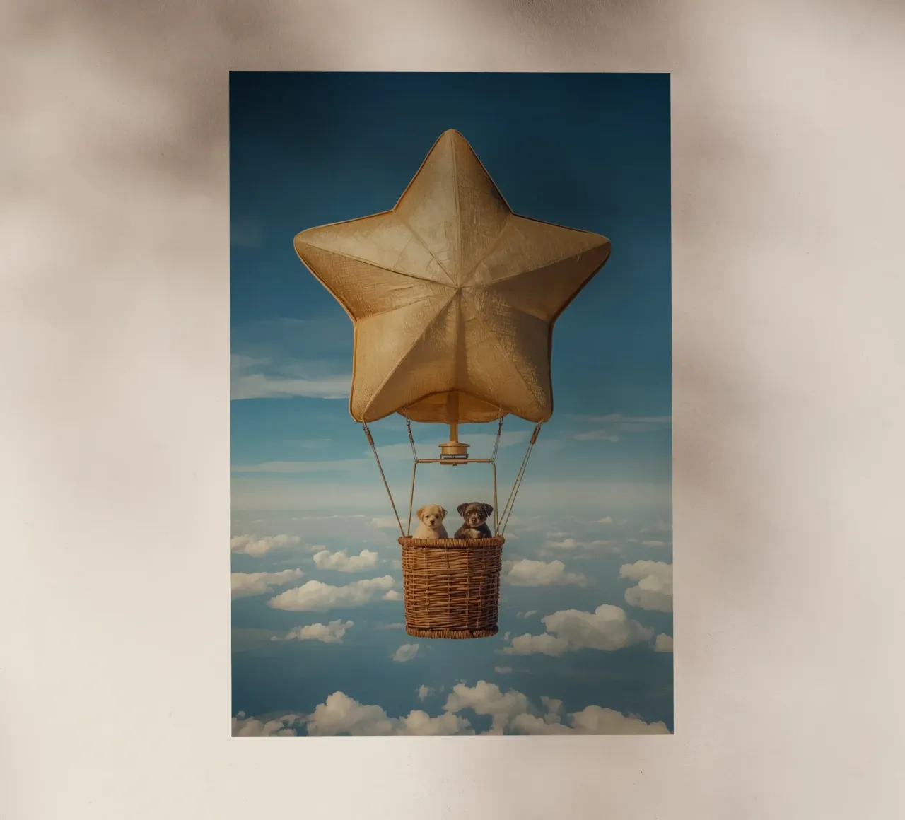 Due cuccioli in un cesto di palloncini a forma di stella pellicola backlit da DesignDoodle