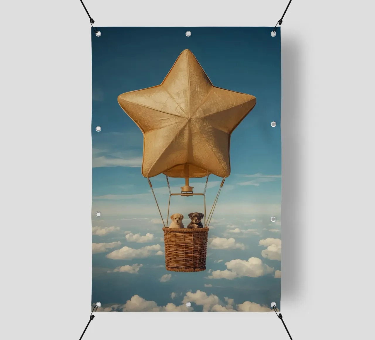 Due cuccioli in un cesto di palloncini a forma di stella telo in pvc da DesignDoodle
