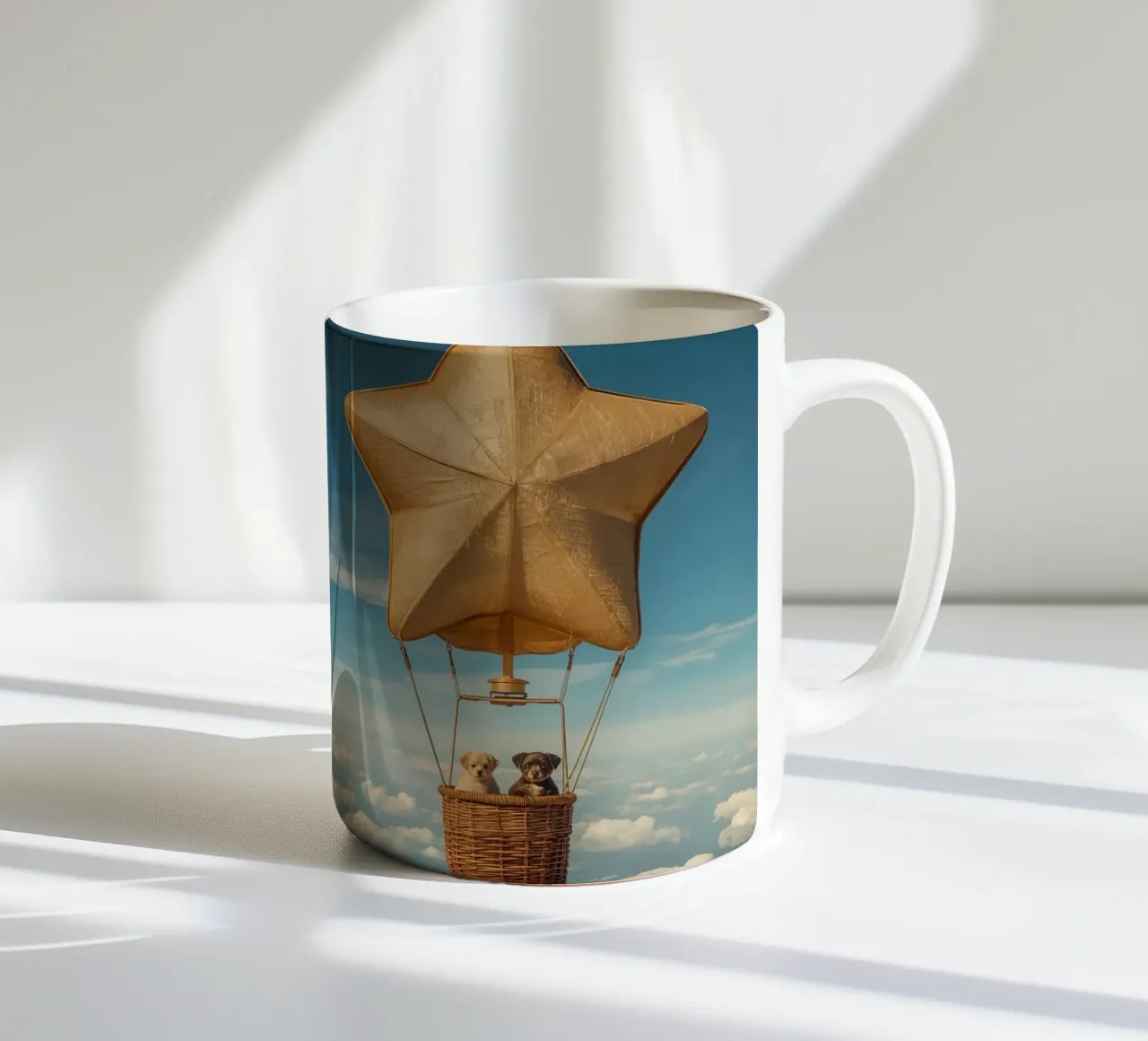 Due cuccioli in un cesto di palloncini a forma di stella tazza in ceramica da DesignDoodle