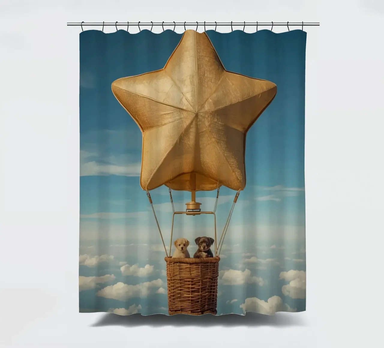 Due cuccioli in un cesto di palloncini a forma di stella tenda da doccia da DesignDoodle