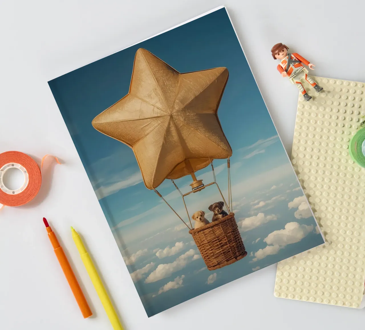 Panier à ballons avec deux chiots dans une étoile carnet de notes de DesignDoodle