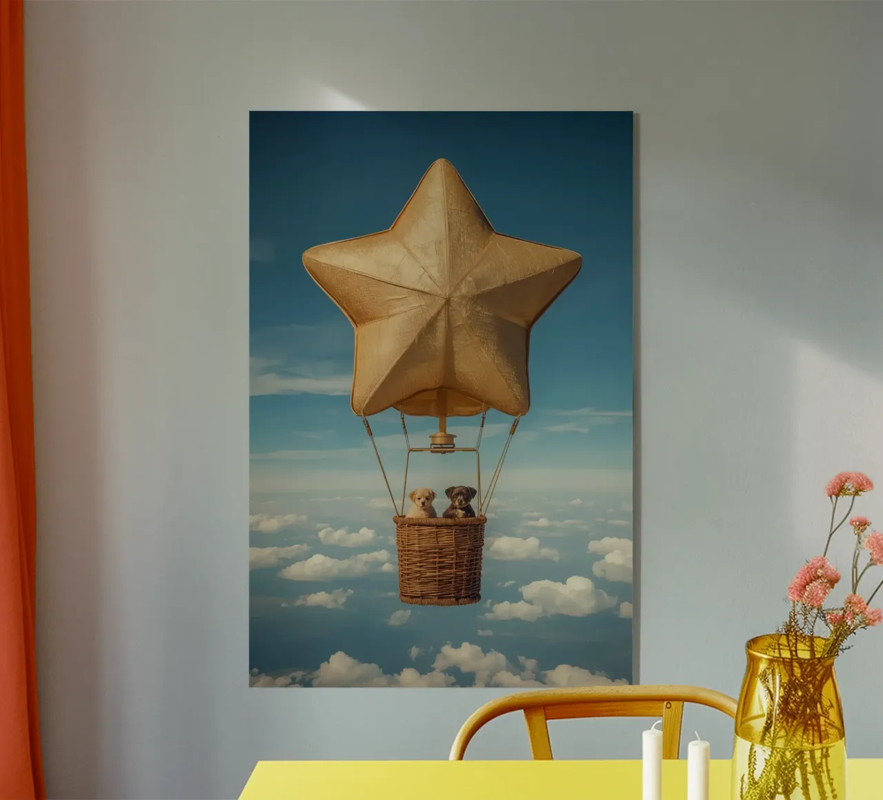 Due cuccioli in un cesto di palloncini a forma di stella plexiglass da DesignDoodle