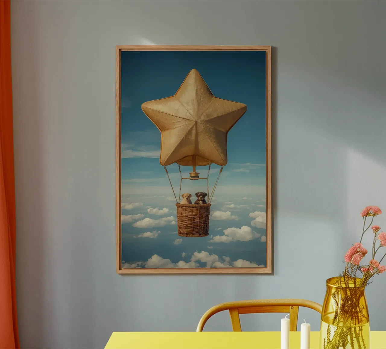 Due cuccioli in un cesto di palloncini a forma di stella alluminio dibond da DesignDoodle
