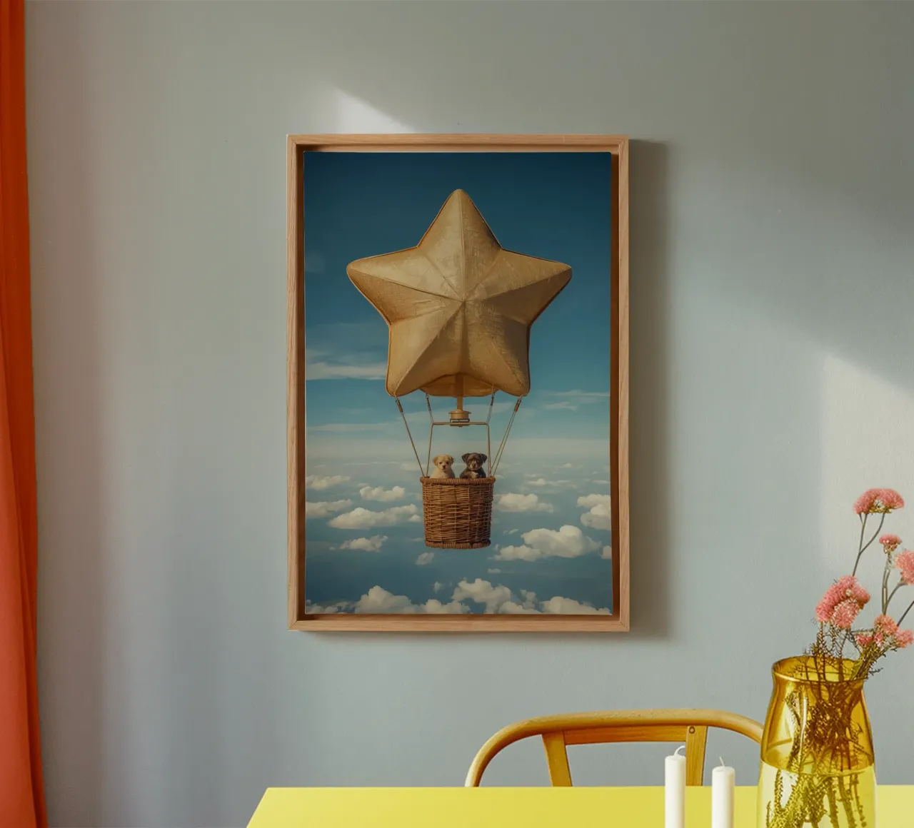 Due cuccioli in un cesto di palloncini a forma di stella tela da DesignDoodle
