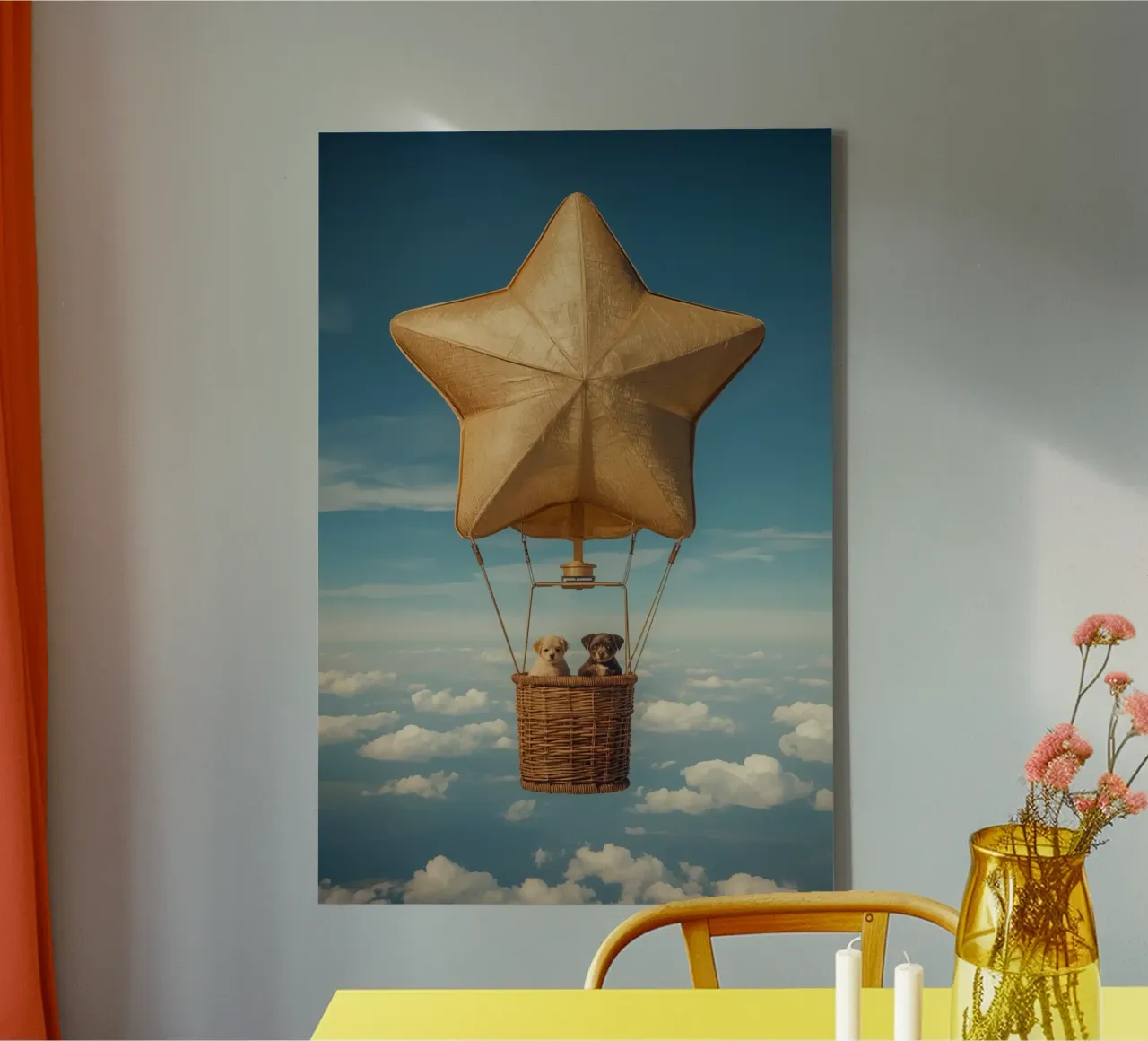 Due cuccioli in un cesto di palloncini a forma di stella tela da DesignDoodle