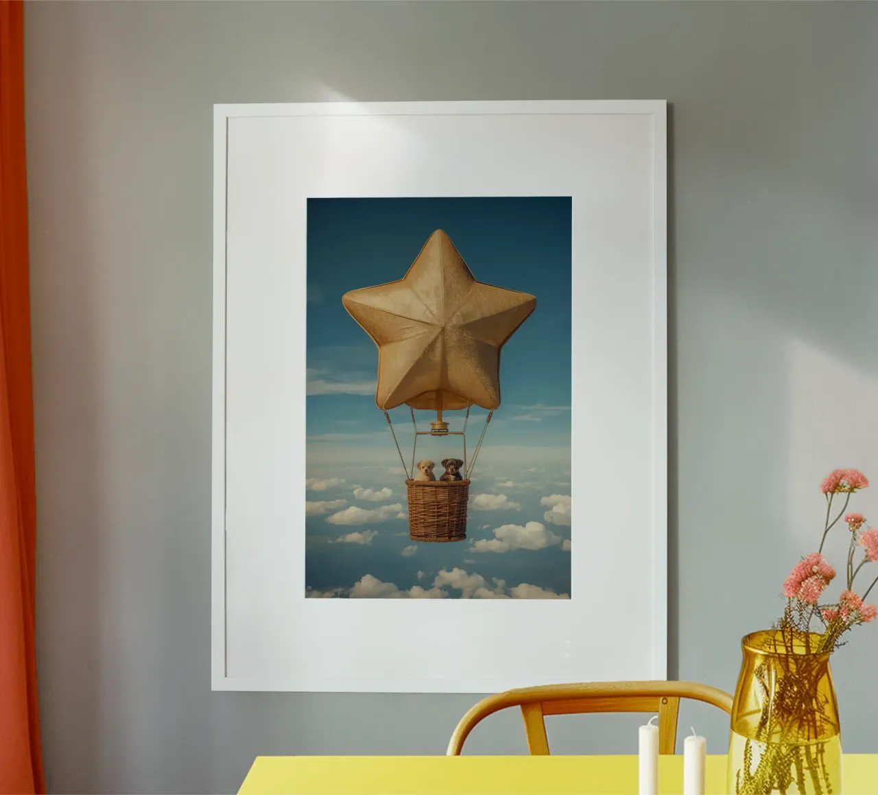 Due cuccioli in un cesto di palloncini a forma di stella carta hahnemühle da DesignDoodle