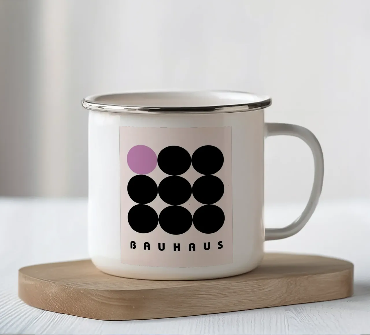 Bauhaus Cirkels Minimal Print emaille mok van Cozy Vibes