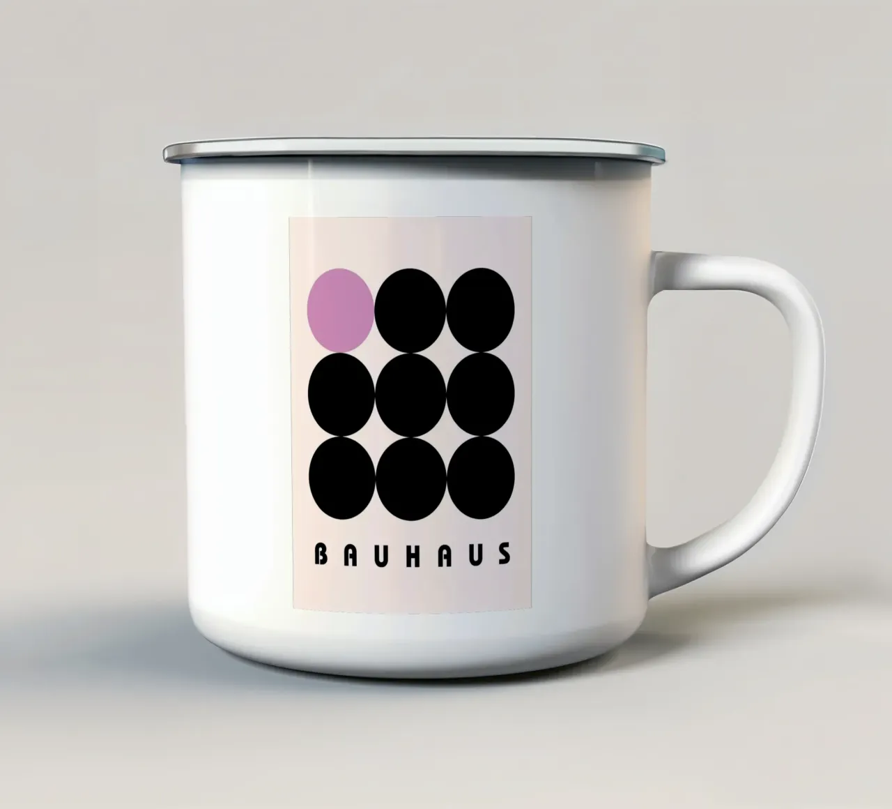 Bauhaus Cirkels Minimal Print emaille mok van Cozy Vibes