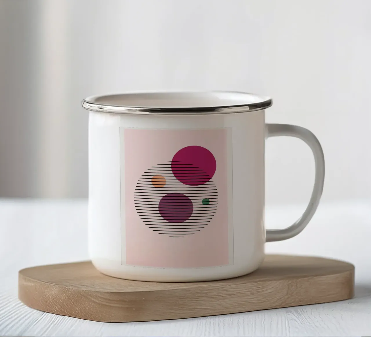 Bauhaus abstracte cirkel print emaille mok van Cozy Vibes