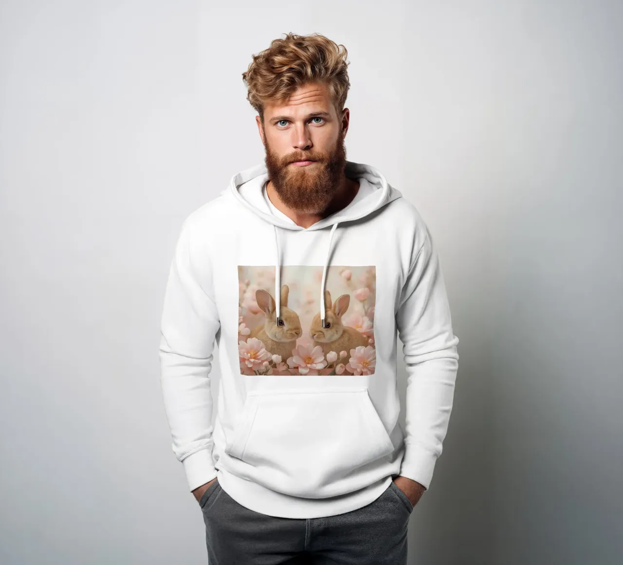 Carino Due conigli in fiori rosa felpa con cappuccio da DesignDoodle