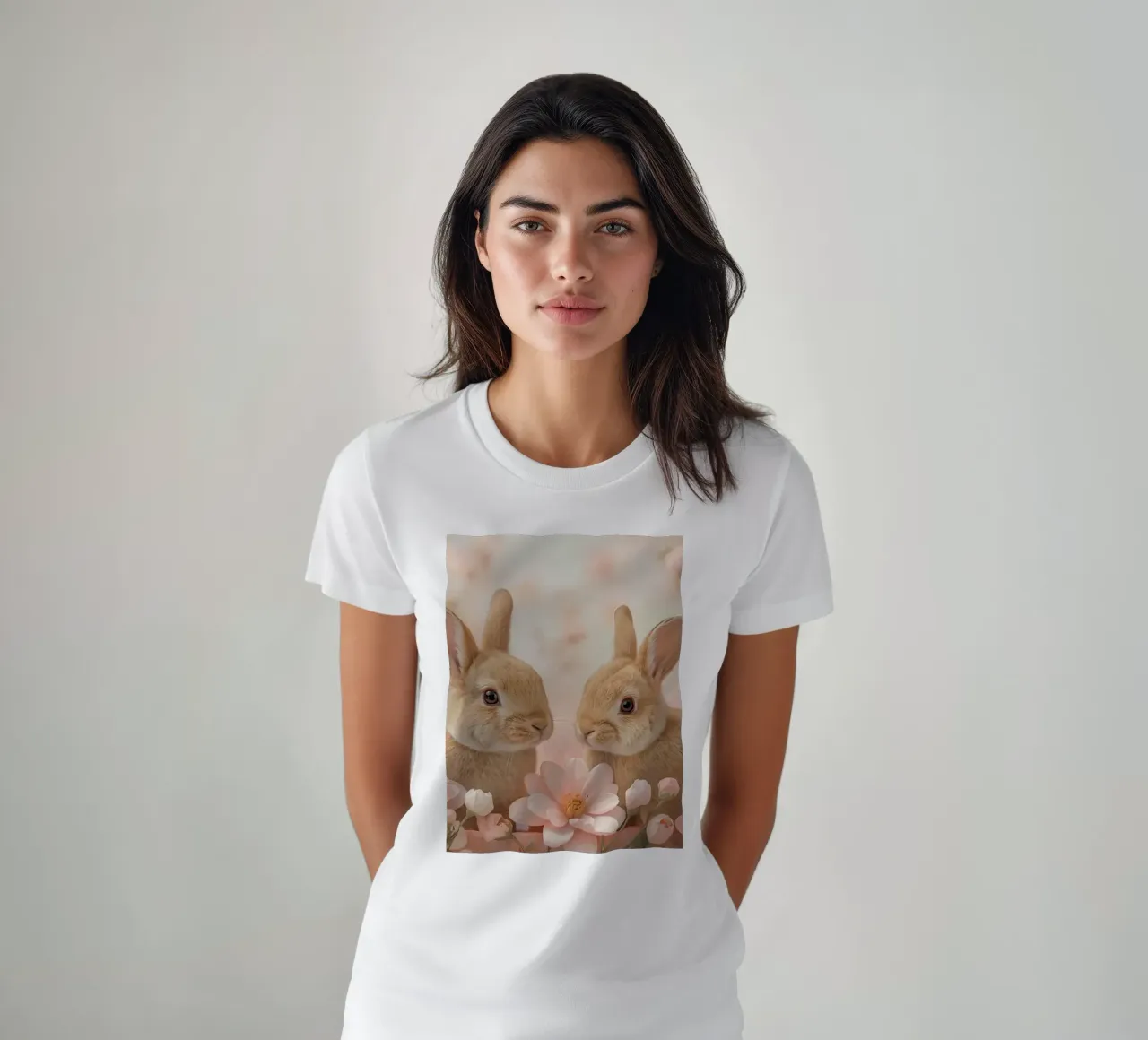 Carino Due conigli in fiori rosa t-shirt da DesignDoodle