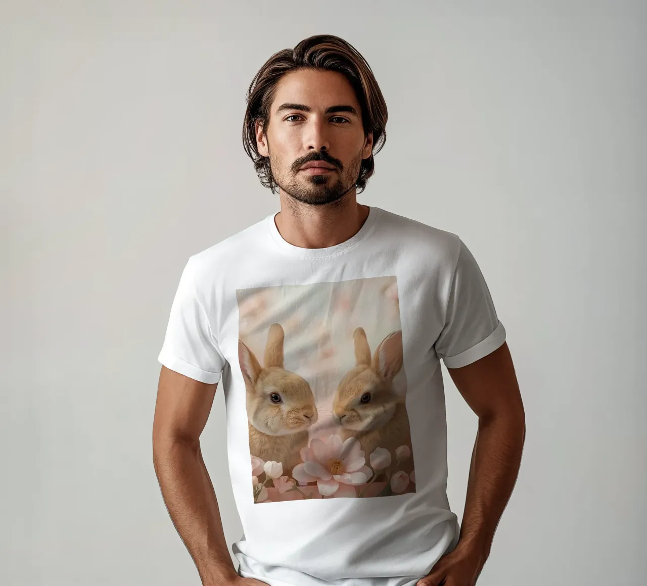 Carino Due conigli in fiori rosa t-shirt da DesignDoodle