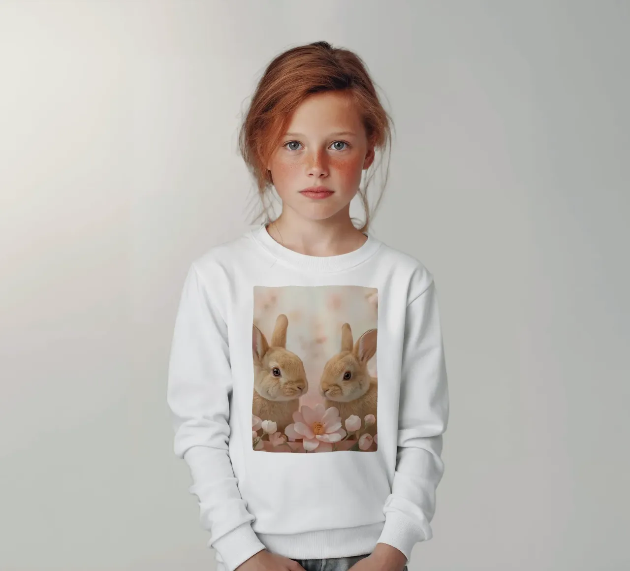 Lindo Dos conejos en flores de color rosa sudadera para niño de DesignDoodle