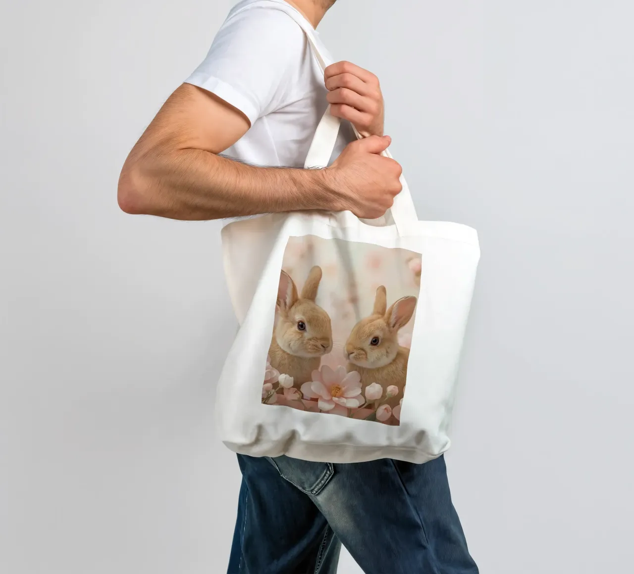 Carino Due conigli in fiori rosa borsa in juta da DesignDoodle