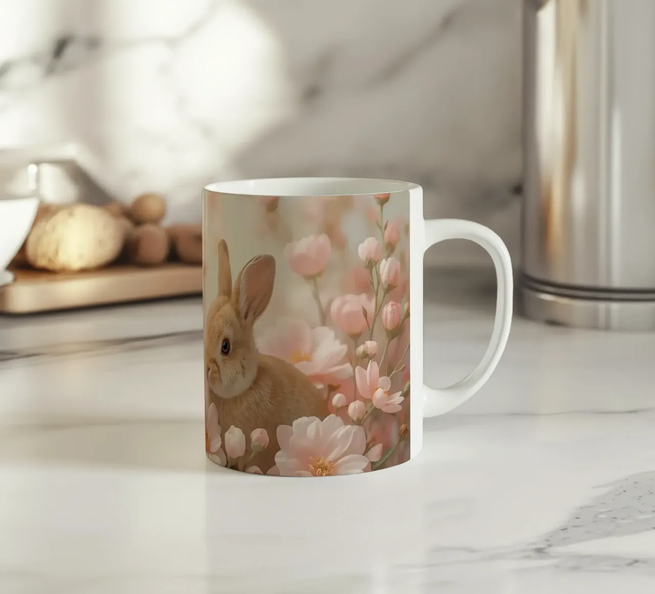 Carino Due conigli in fiori rosa tazza in ceramica da DesignDoodle