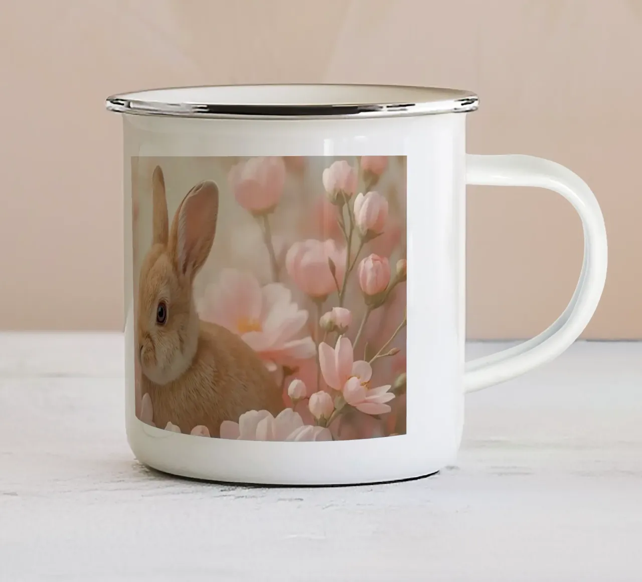 Carino Due conigli in fiori rosa tazza in smalto da DesignDoodle
