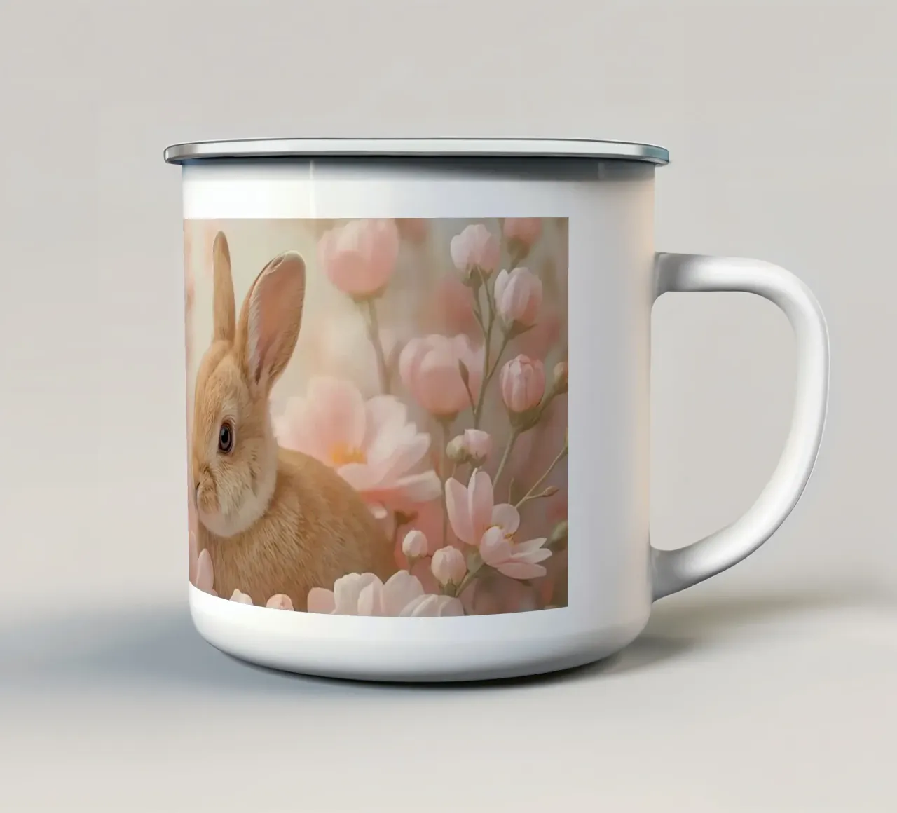 Carino Due conigli in fiori rosa tazza in smalto da DesignDoodle
