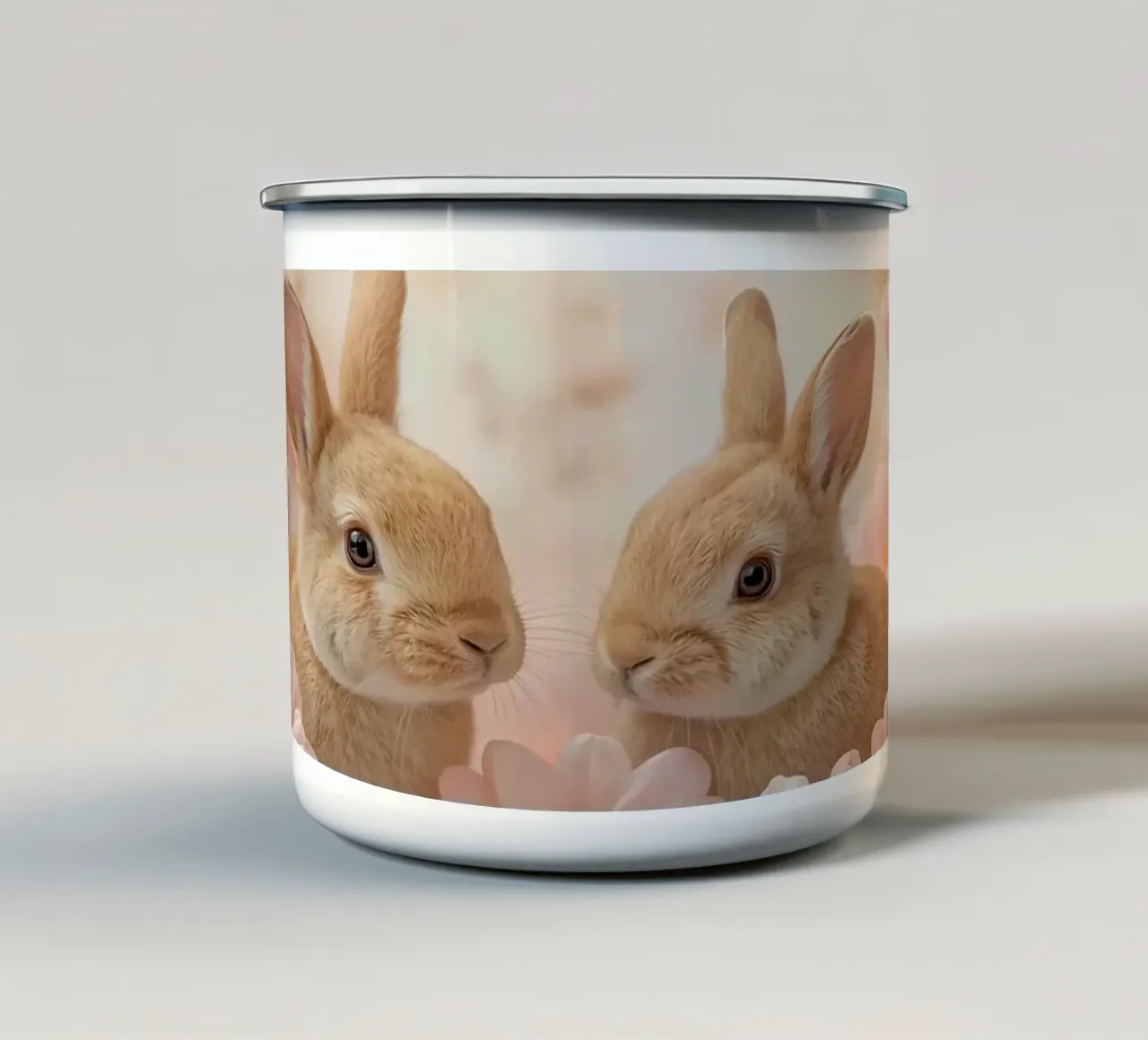 Carino Due conigli in fiori rosa tazza in smalto da DesignDoodle