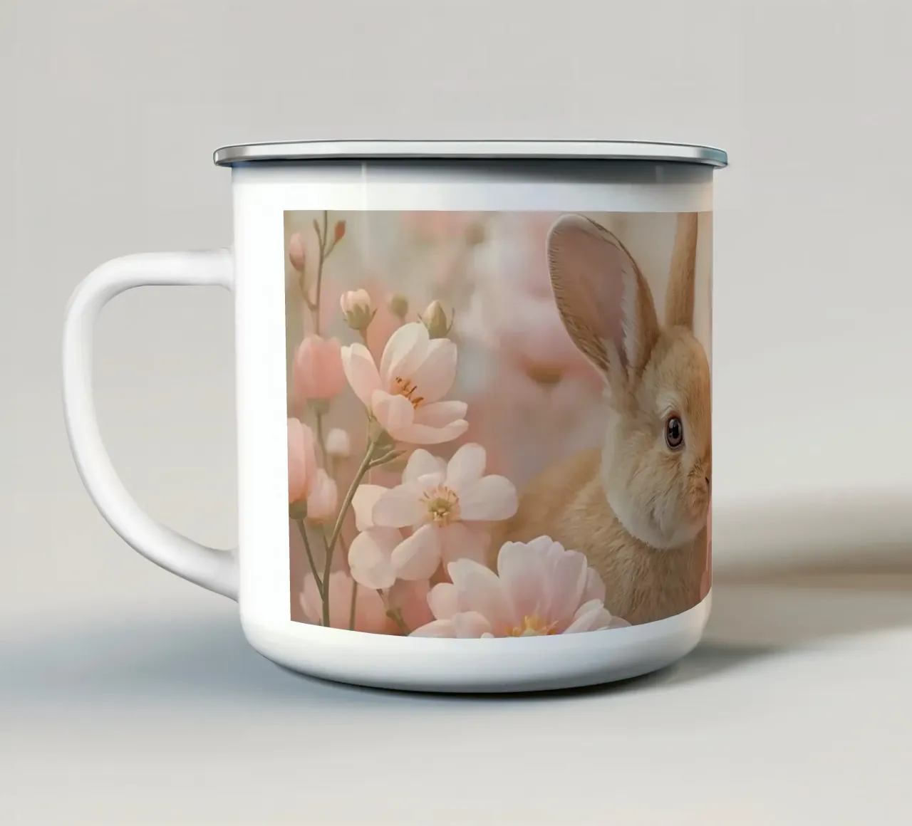 Carino Due conigli in fiori rosa tazza in smalto da DesignDoodle