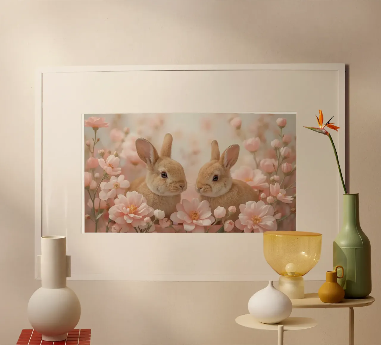 Carino Due conigli in fiori rosa carta hahnemühle da DesignDoodle