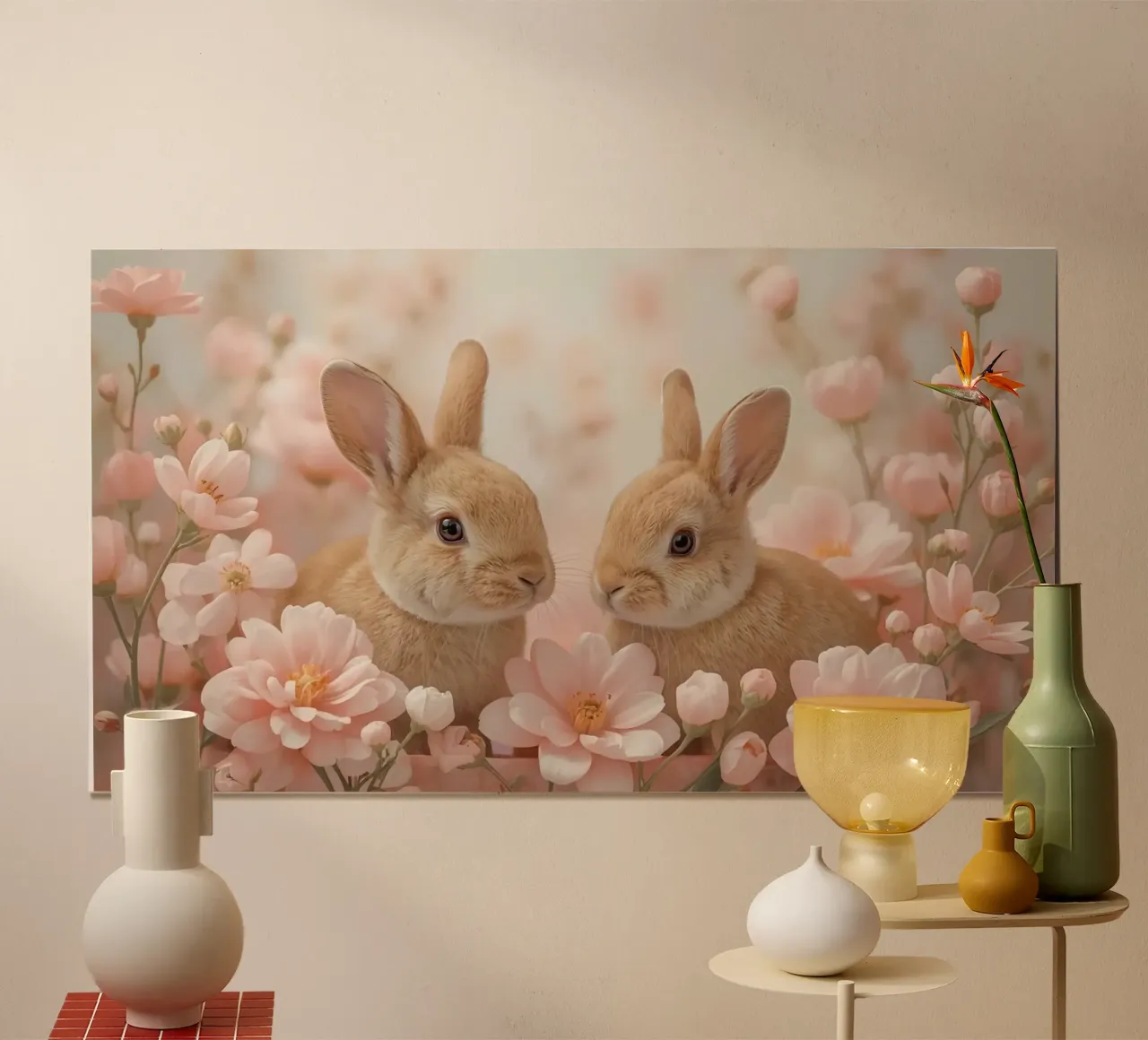 Carino Due conigli in fiori rosa carta hahnemühle da DesignDoodle