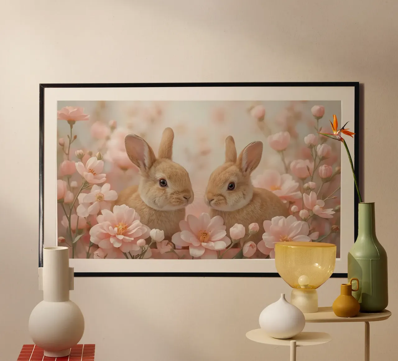 Carino Due conigli in fiori rosa carta hahnemühle da DesignDoodle