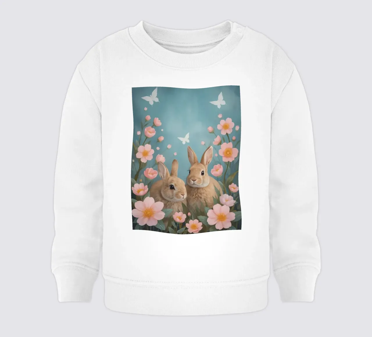 Carini due conigli felici con fiori rosa e farfalle felpa neonato da DesignDoodle