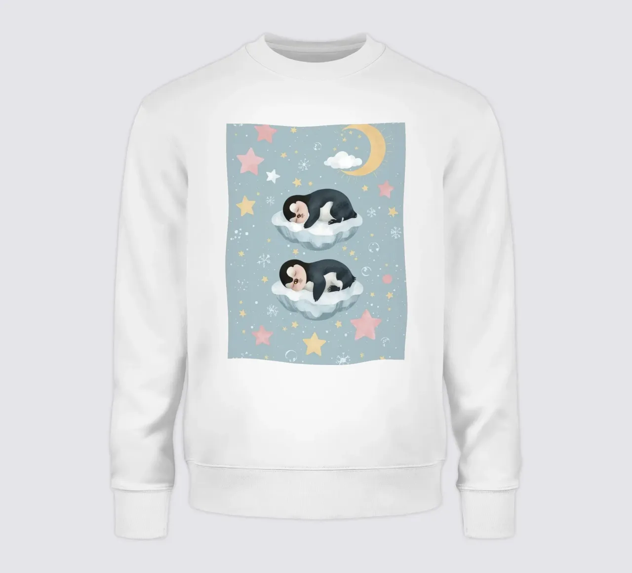 Due simpatici pinguini addormentati con elementi celestiali felpa da DesignDoodle