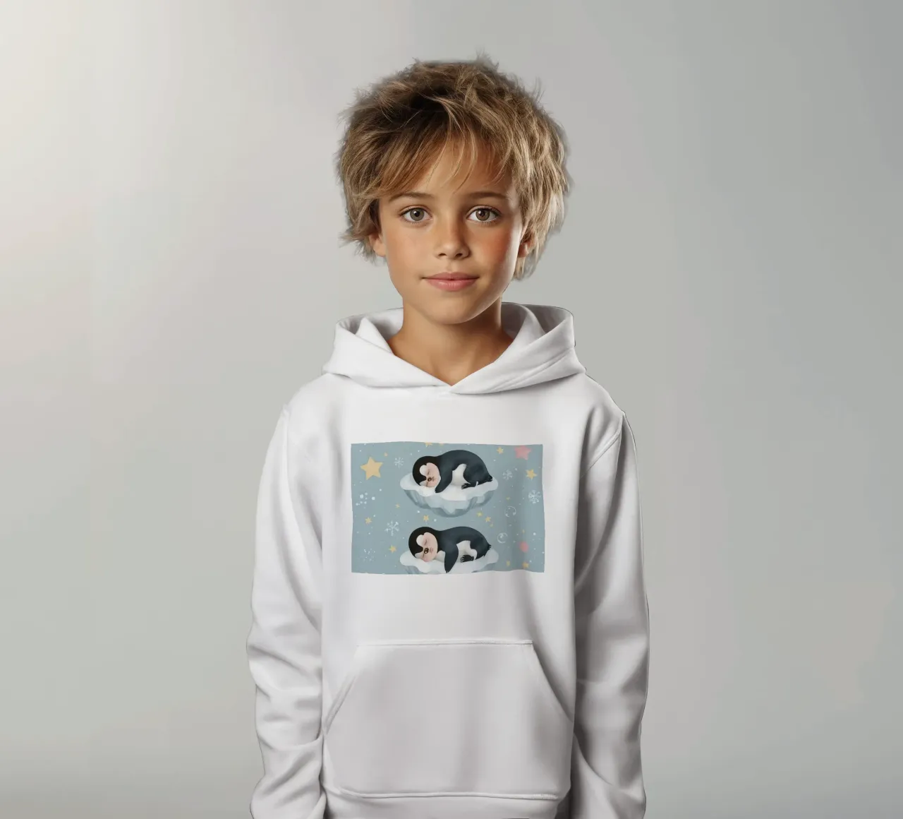 Due simpatici pinguini addormentati con elementi celestiali felpa bambino con cappuccio da DesignDoodle