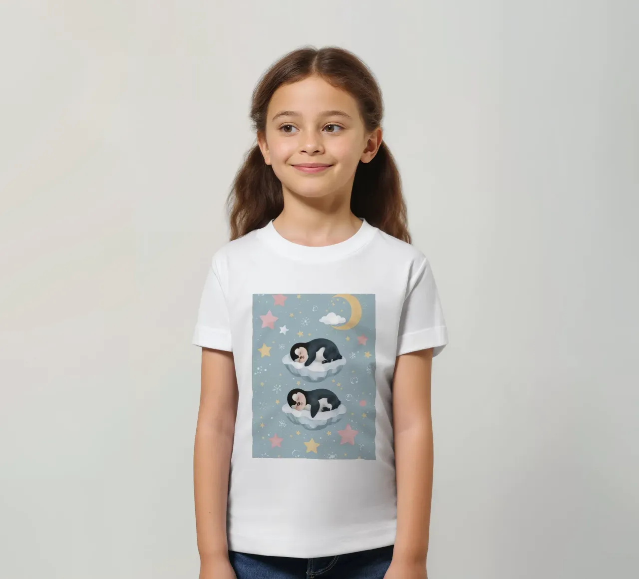 Due simpatici pinguini addormentati con elementi celestiali t-shirt bambini da DesignDoodle
