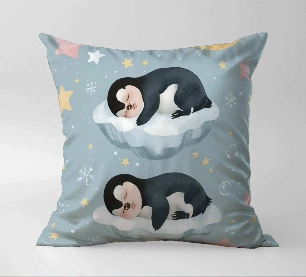 Due simpatici pinguini addormentati con elementi celestiali cuscino da DesignDoodle